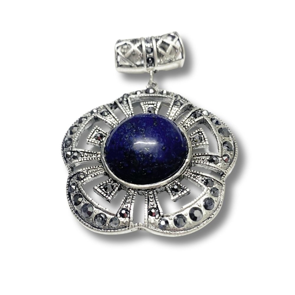 Antique Silver Genuine Lapis Lazuli Pendant for her Gemstone Pendant